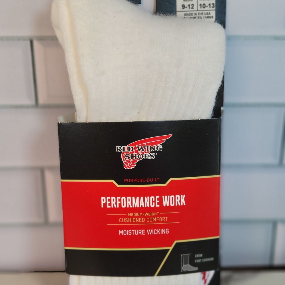 Red Wing Performance Work Crew Socks White Cushioned Mens Large 9-12 97215